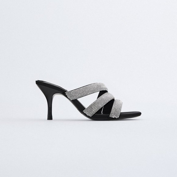NWT Zara Sparkly Rhinestone Straps Heeled Sandals